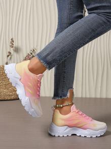 Damen Plateau-isolierte Freizeitschuhe, runde Zehenkappe mit Flammen-Muster, leichte Lauf-Sneaker, rutschfeste weiche Sohle für Outdoor-Sport