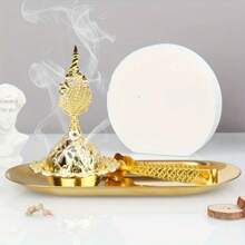 1/3PCS Metal Incense Burner, Creative Arab Style Golden Tower Hollow Mabkhara Bakhoor Burner, Incense Holder For Home Decoration, Stylish Metal Incense Clip Tray, Decorative Aromatherapy Accessory For Living Room, Bedroom, And Office E-I-D - Multicolor - View 5