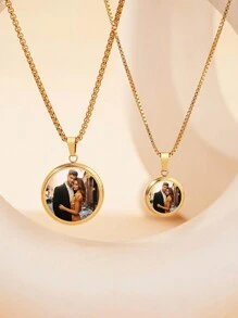 Customizable Photo Print Necklace, Geometric Circle Shape Can Be Engraved With Photos, Pendant Necklace For Mother's Day, Couples