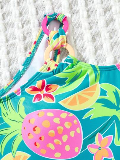 Tween Girl Tropical Fruit Print One-Piece Swimsuit
