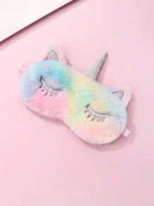 1pc Girls Cute Cat Ear & Gradient Color Unicorn Plush Sleep Mask, Made Of Polyester, Suitable For Daily Rest