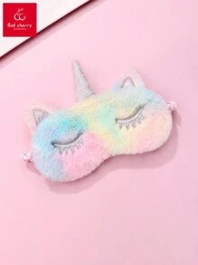 1pc Girls Cute Cat Ear & Gradient Color Unicorn Plush Sleep Mask, Made Of Polyester, Suitable For Daily Rest