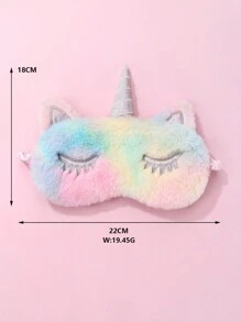 1pc Girls Cute Cat Ear & Gradient Color Unicorn Plush Sleep Mask, Made Of Polyester, Suitable For Daily Rest