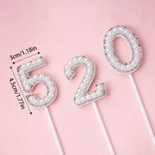 1 件/10 件 0-9 数字情人节珍珠闪光钻石耀眼皇冠蛋糕装饰适用于生日婚礼派对蛋糕装饰 - 彩色 - 查看 4
