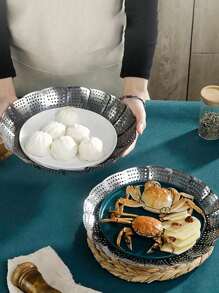 1pc Stainless Steel Collapsible Steamer Rack With Drip Tray, Adjustable Design For Steaming Fruits, Vegetables, Seafood - Silver - View 11