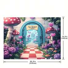 1 szt. Baner w tle z motywem Alicji w Krainie Czarów, wielofunkcyjna dekoracja na przyjęcie, uniwersalny świąteczny urok, nie wymaga zasilania, odpowiedni na urodziny, wesela, walentynki, rekwizyty studyjne, - Wielokolorowe - Zobacz 3