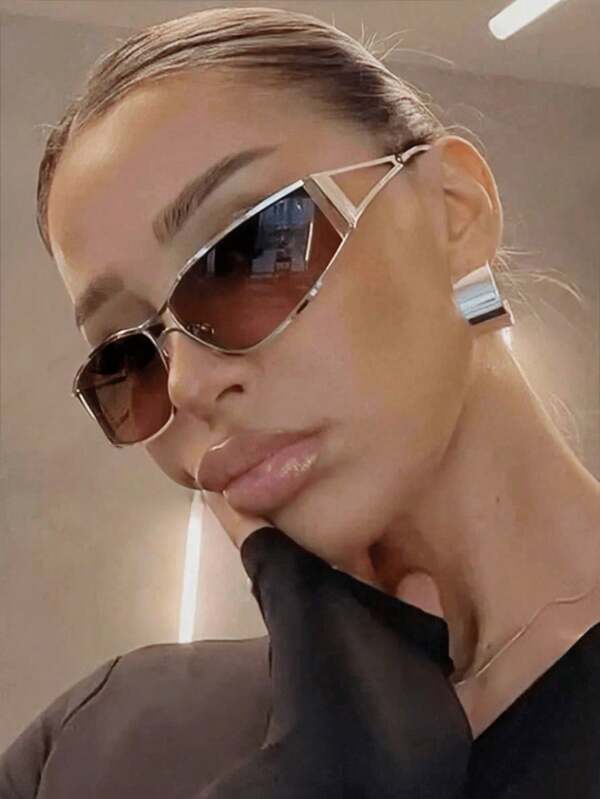 1pc Metal Y2K Style Wrap-Around Silver Fashion Fashion Glasses For Summer Beach Vacation,Outdoor,Travel Shades Street Y2k Style Oversized Wrap Frame For Music Festival Preppy Style For Back To School