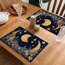 Juego de manteles individuales de Ramadán Kareem de 1/2/4 piezas, manteles individuales de Eid Mubarak de 12x18 pulgadas con lámpara de luna y estrella, manteles individuales rústicos de granja para mesa de comedor, muchos diseños y cantidad de manteles individuales
