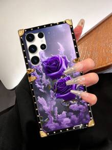 1 Pc Purple Rose Bouquet Pattern Brand Rectangle Mobile Phone Case,International Version, Not The Domestic Version - Purple - View 4