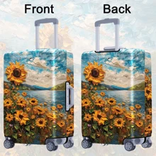 1pc Oil Painting Sunflower Print Pattern Series, Thickened Suitcase Protector, Thickened Suitcase Accessories, Suitable For Business, Business Trip, Vacation, Travel, Luggage Drop-Off, Back To School, Add Color To Your Suitcase. Suitable For 20-28 Inch Boxes. Toiletry Bag Wash Bag Toiletry Travel Bag Makeup Storage Beach Beach Bag Holiday Essentials School Supplies Travel Essentials Ladies For College Dorm Bathroom Bag For School School Accessories School Stuff - Multicolor - View 11