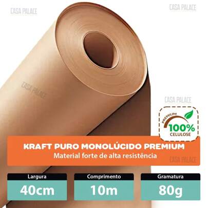 Papel Kraft 80g Com 40cm De Largura x 10 Metros Monolúcido