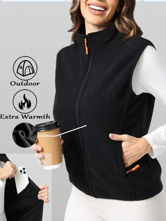 RUNONWHEELS 5 Halloween Women's Fleece Vest, Polar Soft Sleeveless Classic Fit With Zip Up Pockets,Winter Women Jacket Zipper Front Vest Jacket,Women's Winter Solid Diamond Pattern Lined Stand Collar Zipper Front Casual Vest Jacket Fall Women Outfits