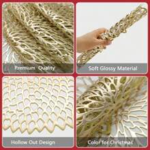 Famibay 6 PCS Christmas Placemats Set Of 6 Silver Round Place Mats Washable Heat Resistant Table Placemats Vinyl Table Mats For For Dining Kitchen Restaurant Table - Floral Gold - View 4