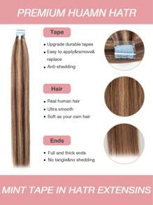10pcs Mini Tape-In Human Hair Extensions Straight Natural Look Thin Hair Water Proof Skin Weft Tape In Hair Extensions 3x0.8cm Salon Quality Daily Volume Boost For Women Easy Application, Perfect For All Hair Types For Halloween And Christmas Parties Dinners Daily Life Travel Etc Suitable For Beginners - S4/27 - 查看 4