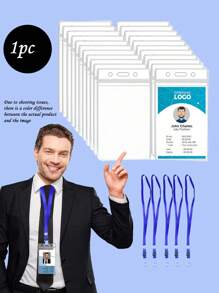1/5/10/12pcs Clear Name Tags With Hanging Ropes, Plastic Vertical Name Badges, ID Card Clips, Blue Flat Hanging Ropes And Clips, Suitable For Office, Conference Business - Multicolor - View 15