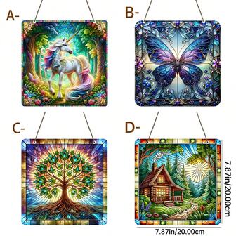 1 件平面亚克力乡村森林小屋阳光捕手，彩色玻璃风格窗户装饰，舒适小屋和郁郁葱葱的风景，多功能房间和花园装饰，英文文字，塑料，窗户安装 - 送给家人和朋友的绝佳礼物