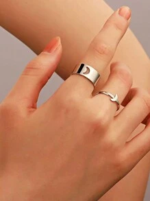 Valentine's Day Gift Versatile Luxury Retro Couple Rings Hollow Plane Heart Fashion Ring Open Design Women Accessory - Multicolor - View 4