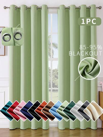1pc Solid Color Curtain Fabric. The Curtain Can Block Sunlight And UV Rays, Insulate Against Summer Heat And Winter Cold, Balance Room Temperature, And Reduce Energy Costs. It Can Also Reduce External Noise And Protect Your Privacy, Creating A Good Working And Sleeping Environment. Each Curtain Has 6-8 Silver Metal Grommets At The Top. Easy To Match With Standard Curtain Rods. Simple To Hang And Slide Smoothly. Suitable For Office, Bedroom, Living Room.