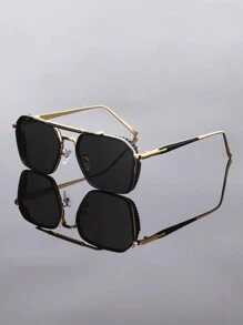 1 pieza Gafas de hombre clásicas y casuales, con montura de metal de puente doble y lentes poligonales de estilo aviador, en color dorado/negro/plateado, un accesorio esencial y con estilo, adecuado para abrigos, suéteres, chaquetas acolchadas, un gran regalo para el novio para el verano, la playa, al aire libre y los viajes.