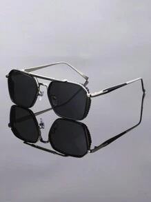 1 pieza Gafas de hombre clásicas y casuales, con montura de metal de puente doble y lentes poligonales de estilo aviador, en color dorado/negro/plateado, un accesorio esencial y con estilo, adecuado para abrigos, suéteres, chaquetas acolchadas, un gran regalo para el novio para el verano, la playa, al aire libre y los viajes.