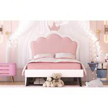 Twin Size Upholstered Princess Bed With Crown Headboard And 2 Drawers,Twin  Size Platform Bed With Headboard And Footboard, Pink+White - 粉色 - 查看 11