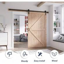 Wood Barn Door With 8FT Barn Door Hardware Kit Included  Shape Solid Spruce Wood Panel Need To Assembly,Strong And Durable - Khaki - View 2