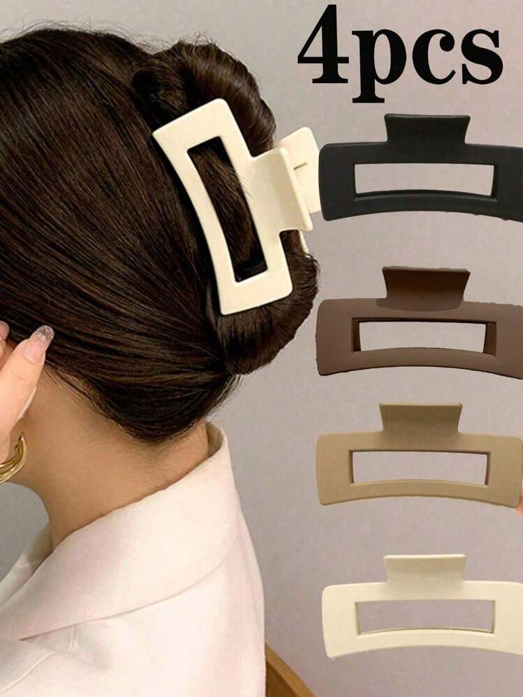 1 套纯色休闲发夹 - 4 件/1 包简约风格发型工具，轻松发夹，3D 爪发夹，适合日常、校园、约会、度假、旅行配饰、休闲发饰 - 彩色 - 查看 2