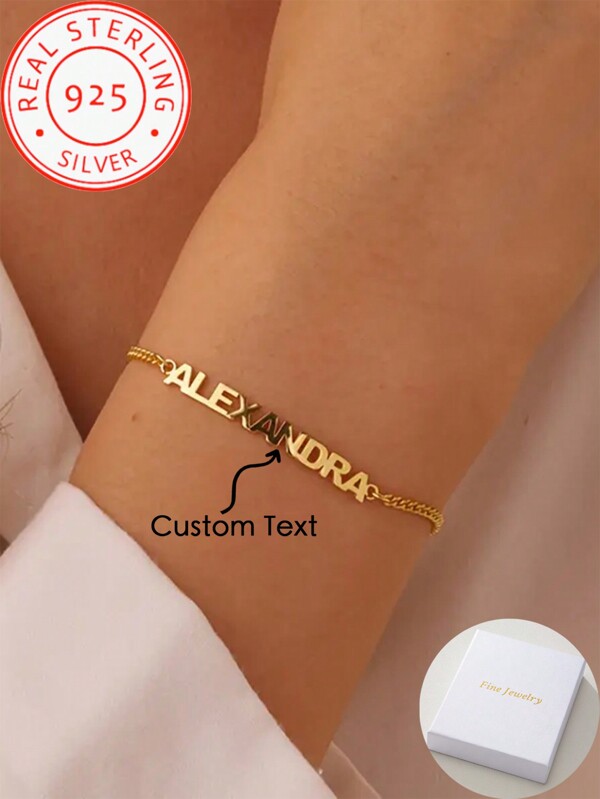 A 925 Silver Personalized Custom Cuban Chain Bracelet, Personalized Name Chain For Mother's Day, Valentine's Day, Birthday, Wedding And Graduation - Elegant Gifts, Holiday Gifts