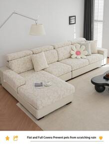 1pc Soft Fleece Anti-Slip Sofa Cushion Cover, Modern Simple Style, Skin-Friendly, Pet-Friendly, Elastic Sofa Slipcover Suitable For L-Shaped And 1/2/3/4-Seat Sofa In Living Room (Sold Individually)