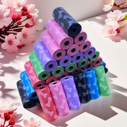 Bone Pattern Pet Waste Bags, Portable Pet Poop Bags, Thick & Odor-Proof, Suitable For Indoor & Outdoor Cat/Dog Waste Cleaning, Random Colors, 75/150/300pcs/Pack