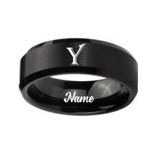 Anillo de acero inoxidable con la letra de nombre personalizada de 36 alfabetos, en caja de terciopelo de lujo, para parejas hombres y mujeres - Blanco y Negro - Ver 62