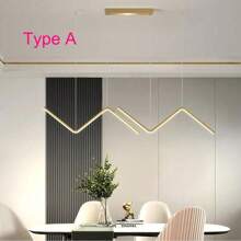 1 pieza Lámpara colgante LED moderna, Luminaria colgante de metal lineal con pantalla de acrílico blanco, Lámpara colgante de barra larga, Luz colgante de isla de techo para comedor (Dorado)