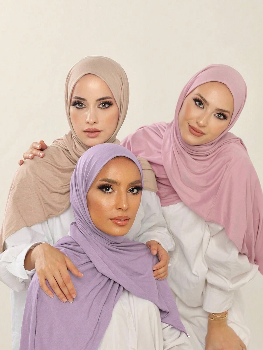 3Pcs/Set Versatile Jersey Hijabs, Classic Solid Color Silky 170*60cm Scarves, Instant Coverage Shawl, Suitable For Daily, Casual, Outing, Gift - Multicolor - View 1