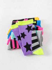 5 Pairs/Sets Of Women's Four Seasons European And American Style Star Stripes Contrast Color Pattern Combination Suitable For Daily Home, Outing, Fitness