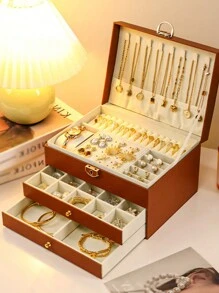 1 Hộp Bảo Quản Trang Sức Hai Lớp Có Khóa, Hộp Đựng Nhẫn Bông Tai Bằng Da PU, Hộp Quà Tặng Trang Sức, Phong Cách Phương Tây, Sinh Nhật, Cô Dâu - màu đen - Xem 18