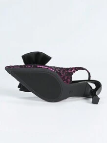 女士尖头水钻蝴蝶花卉豹纹踝带高跟鞋，性感、时尚、优雅，适合宴会，玫瑰红色 - 玫紅色 - 查看 9