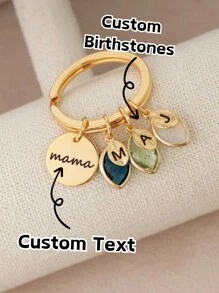 1pc Personalized Birthday Stone Keychain, Can Be Engraved With Name, Metal Keyring, Gift For Mom, Leaf Letter Design, Heart Pendant, Mother's Day Gift, Birthday, Anniversary, Gift For Boyfriend, Girlfriend, Family, Friends, Unique Gift - Multicolor - View 2