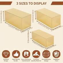 Elevadores de acrílico para exhibición de alimentos, cajas de elevadores dorados, 3 piezas, soporte de exhibición rectangular, elevadores de buffet para catering, mesa de buffet de postres, fiestas, bodas, exhibición de zapatos coleccionables (3 piezas) - Dorado - Ver 2