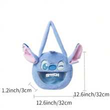 Miniso 迪士尼史迪奇卡通毛绒手提包，可爱大容量单肩包，柔软蓬松女士手提包，便携户外 - 藍色 - 查看 8