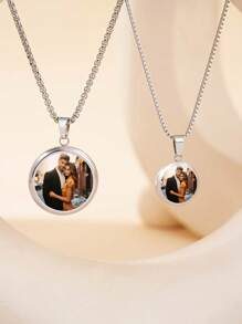 Customizable Photo Print Necklace, Geometric Circle Shape Can Be Engraved With Photos, Pendant Necklace For Mother's Day, Couples