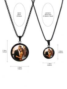 Customizable Photo Print Necklace, Geometric Circle Shape Can Be Engraved With Photos, Pendant Necklace For Mother's Day, Couples