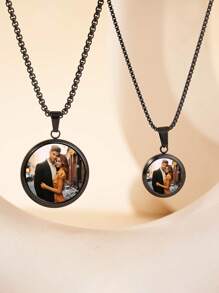 Customizable Photo Print Necklace, Geometric Circle Shape Can Be Engraved With Photos, Pendant Necklace For Mother's Day, Couples