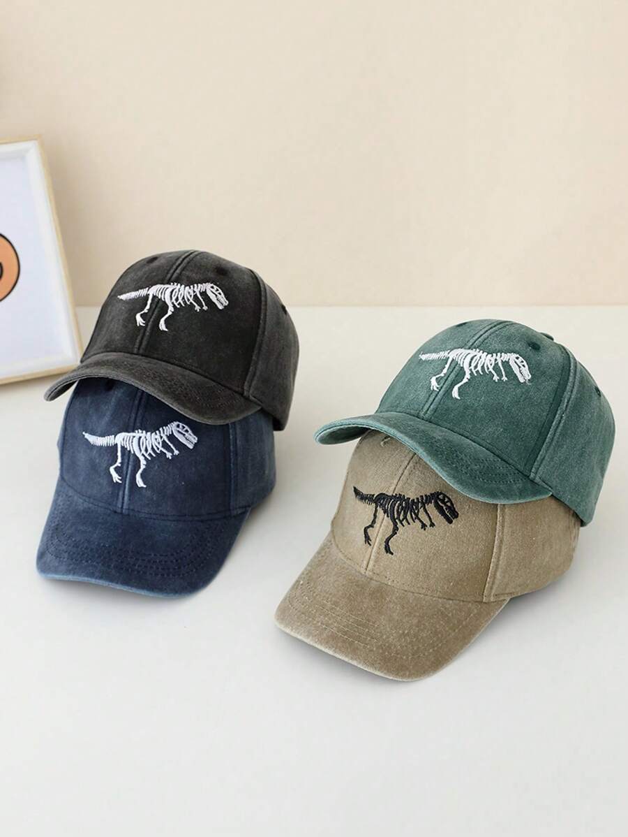 1 件儿童哑光水洗刺绣恐龙形鸭嘴棒球帽，适合男孩和女孩的户外运动帽，适合所有季节 - 彩色 - 查看 1