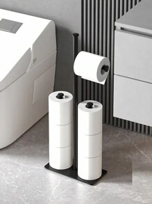 1 件独立式卫生纸架，带储物托盘，最多可容纳 6 卷 - 必备浴室配件浴室装饰秋季装饰 - 黑色 - 查看 2