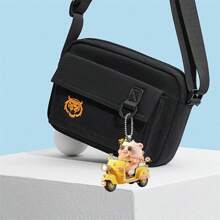 1pc Cute Pig Riding Bicycle Decor Acrylic Hanging Ornament, Car Interior Accessory, Backpack Charm, Home Decor - Multicolor - View 4
