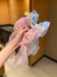 4pcs Cute & Fashionable Hair Clips, Large Colorful Polyester Bow Hair Clips, Stylish Hair Accessories, Girls Hair Decorations - Multicolor - View 4