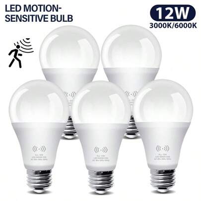Motion Sensor Light Bulbs, A19, 6000K Daylight/3000K Warm White Motion Activated Dusk To Dawn Security Light Bulb, E26/E27, 12W (100-Watt Equivalent) Indoor Outdoor Lighting For Front Door Porch Stairs Hallway, 5 Packs