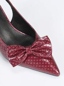 Bow Decor Chunky Heel Pointed Toe D'orsay Sandals - Burgundy - View 7