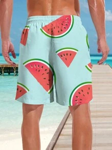 Men's 3D Summer Watermelon Printed Beach Pants - Multicolor - View 4