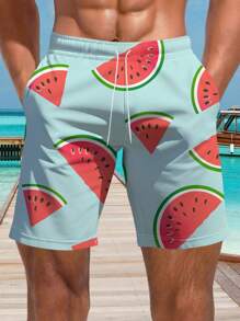 Men's 3D Summer Watermelon Printed Beach Pants - Multicolor - View 3